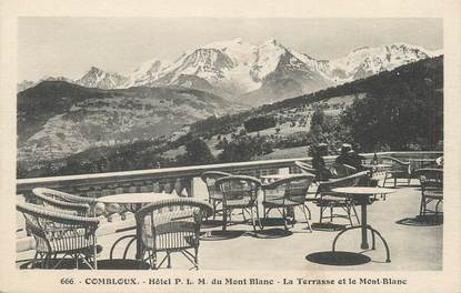 / CPA FRANCE 74 "Combloux, hôtel P.L.M du Mont Blanc, la terrasse et le Mont Blanc"