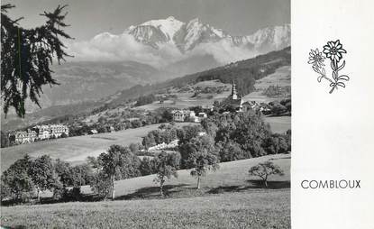 / CPSM FRANCE 74 "Combloux, vue générale du village" et le Mont Blanc"
