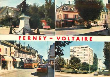 / CPSM FRANCE 01 "Ferney Voltaire, statue de Voltaire, la place, grande rue"