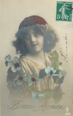   CPA   ENFANT    "Petite fille aux fleurs bleues"