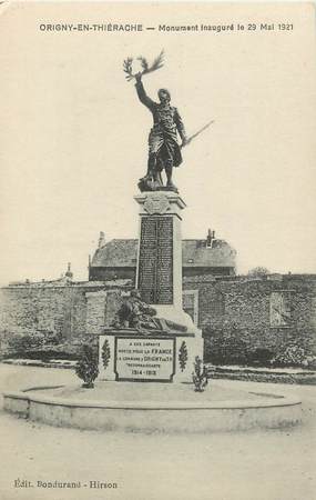 CPA FRANCE 02 "Origny en Thiérache, monument aux morts, inauguré le 29 mai 1921"