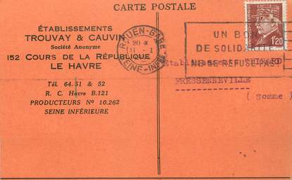 / CPA FRANCE 76 "Le Havre, établissement Trouvay et Cauvin" / CARTE PUBLICITAIRE