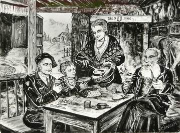 / CPSM FRANCE 73 "Le repas Familial en Savoie" / PEINTRE SAVOYARD CANOVA / FOLKLORE