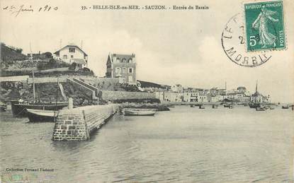 / CPA FRANCE 56 "Belle Isle en Mer, Sauzon, entrée du bassin"