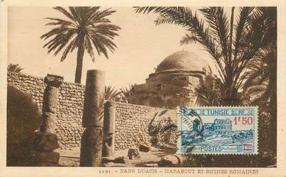 CPA TUNISIE "Dans l'Oasis, marabout et ruines romaines"