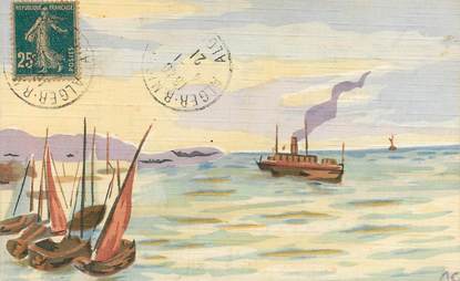 CPA CARTE PEINTE  / CARTE DESSINÉE "Bateau"